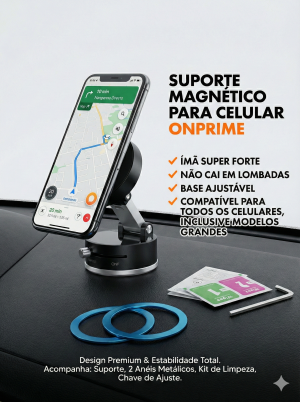 SUPORTE VEICULAR MAGNÉTICO, Suporte de painel carro Suporte magnético universal Suporte celular automotivo