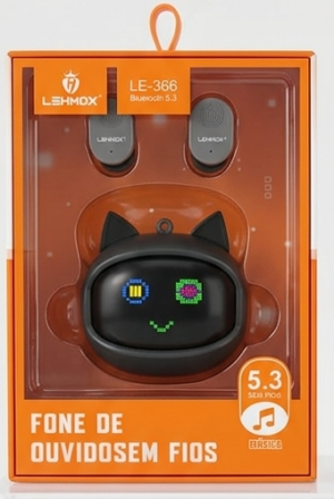 Fone de Ouvido Sem Fio LEHMOX LE-366 - Design Divertido com Display LED