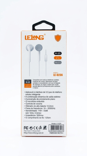 Fone de Ouvido Estéreo LELONG LE-0236 com Microfone e Graves Extras - P2