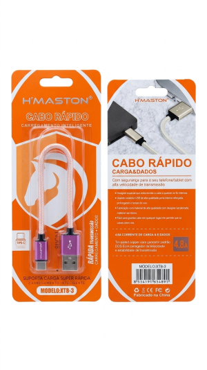 Cabo Rápido H'Maston XT8-3 – USB para USB-C – 4.8A de Alta Performance