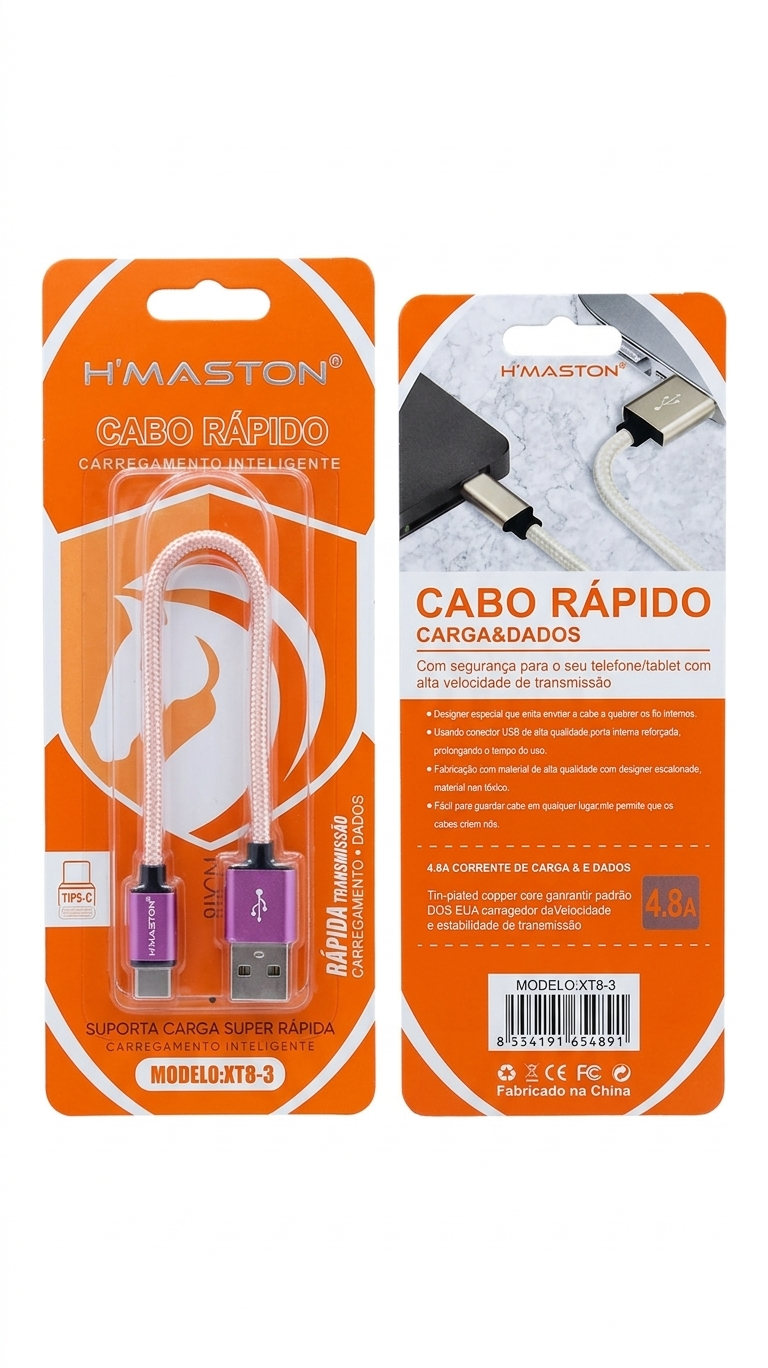 Cabo Rápido H'Maston XT8-3 – USB para USB-C – 4.8A de Alta Performance - Imagem 2
