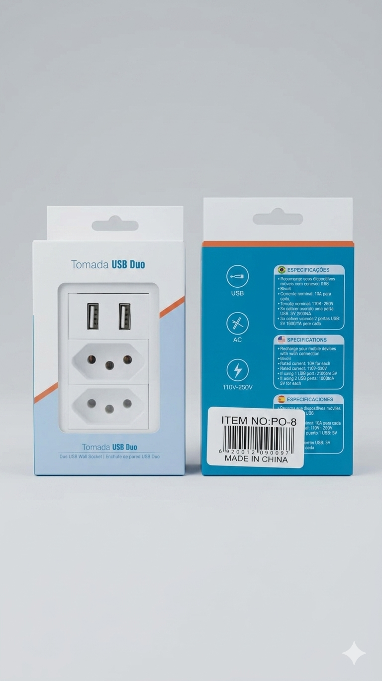 Tomada de Parede com Duas Portas USB e Duas Tomadas AC Bivolt – Praticidade e Tecnologia em sua Casa - Imagem 2