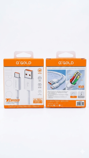 Cabo de Dados Turbo A'Gold CB100-3 – USB para USB-C – 6A 120W Max
