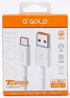 Cabo de Dados Turbo A'Gold CB100-3 – USB para USB-C – 6A 120W Max