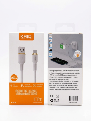Cabo de Carga Rápida Kaidi KD-352M – USB para Micro-USB (V8) – 3A