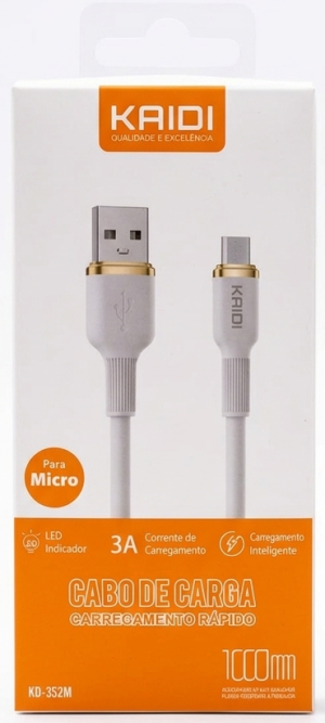 Cabo de Carga Rápida Kaidi KD-352M – USB para Micro-USB (V8) – 3A
