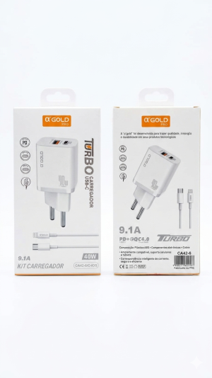 Kit Carregador de Tomada A'Gold PRO 9.1A (PD+QC4.0) 40W - Carregamento Turbo e Versátil!