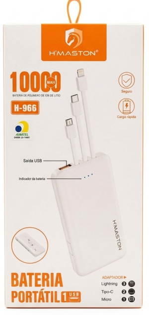 Power Bank H'Maston H-966 10000mAh: Energia e Praticidade na Palma da Sua Mão!