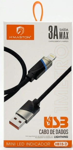 Cabo de Dados H'Maston HB15-2 | 3A Max com Mini LED Indicador (Lightning)