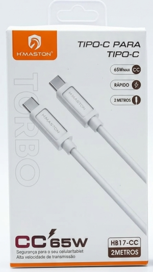 Cabo de Dados Turbo H'Maston HB17-CC – USB-C para USB-C – 65W – 2 Metros