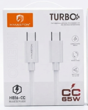 Cabo de Dados Turbo H'Maston HB16-CC – USB-C para USB-C – 65W