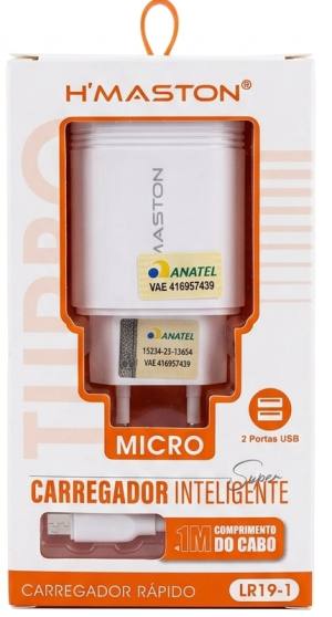 Kit Carregador Inteligente H'Maston LR19-1 – 15W com 2 Portas USB + Cabo Micro-USB