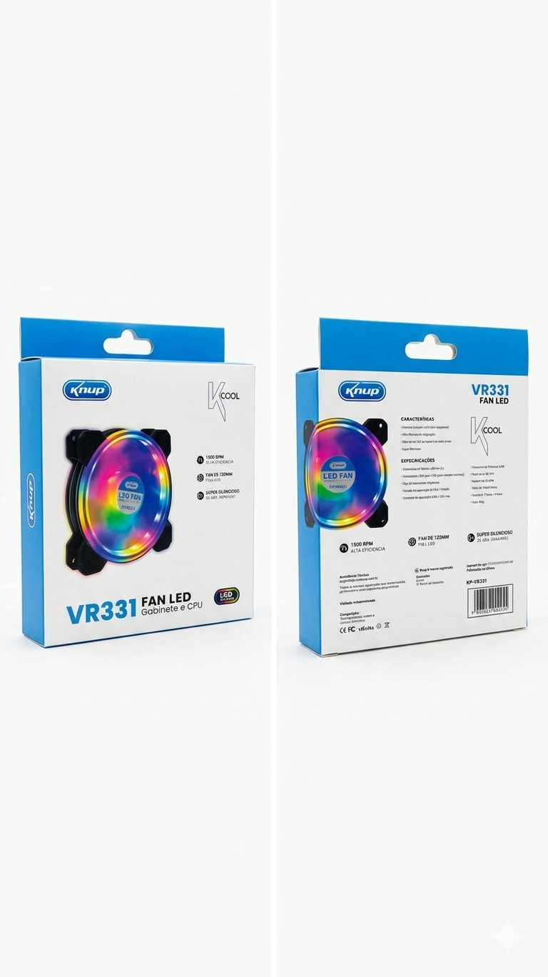 Cooler Fan LED Knup VR331 120mm RGB – Silencioso e Alta Performance - Imagem 2