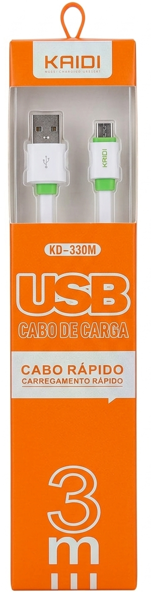 Cabo de Dados e Carga Rápida Kaidi KD-330M – Micro USB (V8) – 3 Metros