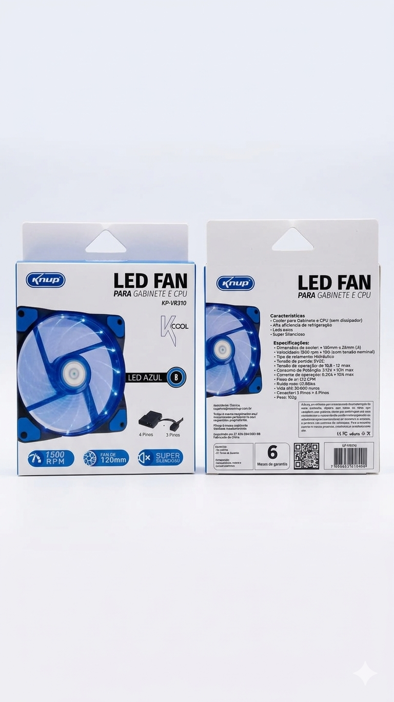 Cooler Fan LED Azul 120mm para Gabinete/CPU – Silencioso e Eficiente - Imagem 2