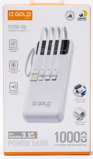 Power Bank α'GOLD PRO BTE-18 10000mAh: Potência e Versatilidade em Suas Mãos!