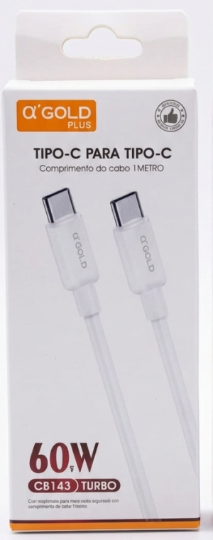 Cabo de Dados e Carga Ultra Rápida A'Gold Plus CB143 – USB-C para USB-C – 60W