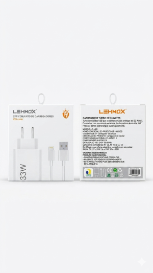 Carregador de Tomada Turbo 33W LEHMOX LE-405 com Cabo Lightning (iOS)