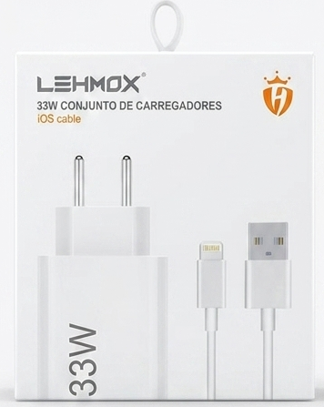 Carregador de Tomada Turbo 33W LEHMOX LE-405 com Cabo Lightning (iOS)