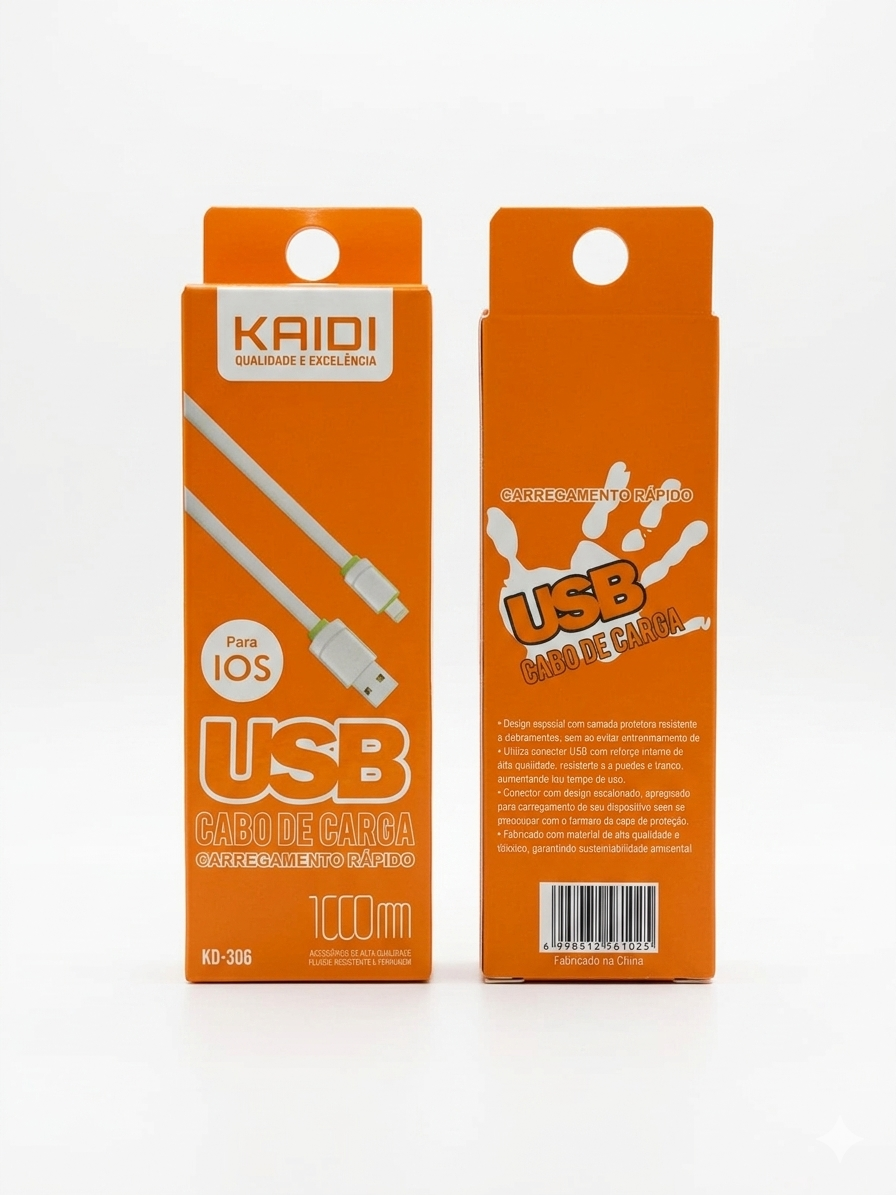 Cabo de Carga Rápida Kaidi KD-306 | USB para Lightning (1 Metro) - Imagem 2