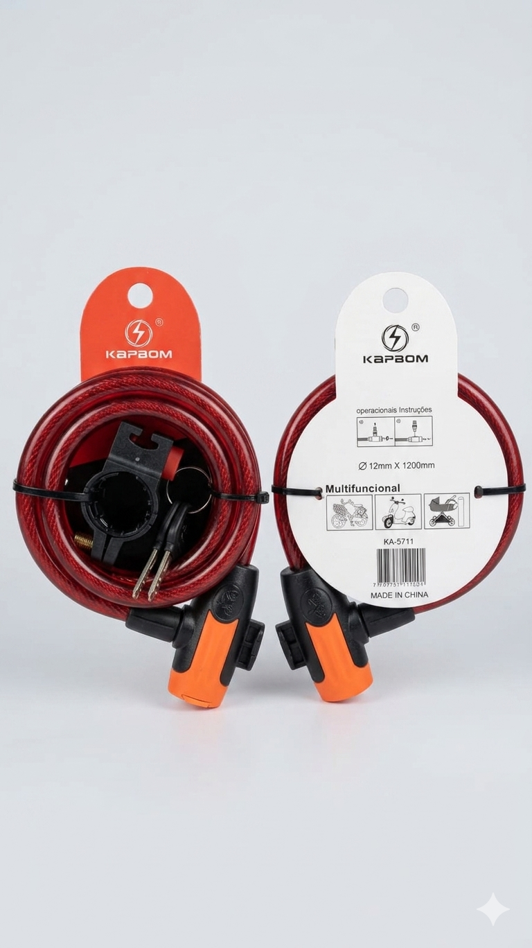 Cadeado de Cabo Espiral KAPBOM 1200mm (KA-5711) – Segurança e Praticidade para o Seu Patrimônio - Imagem 2