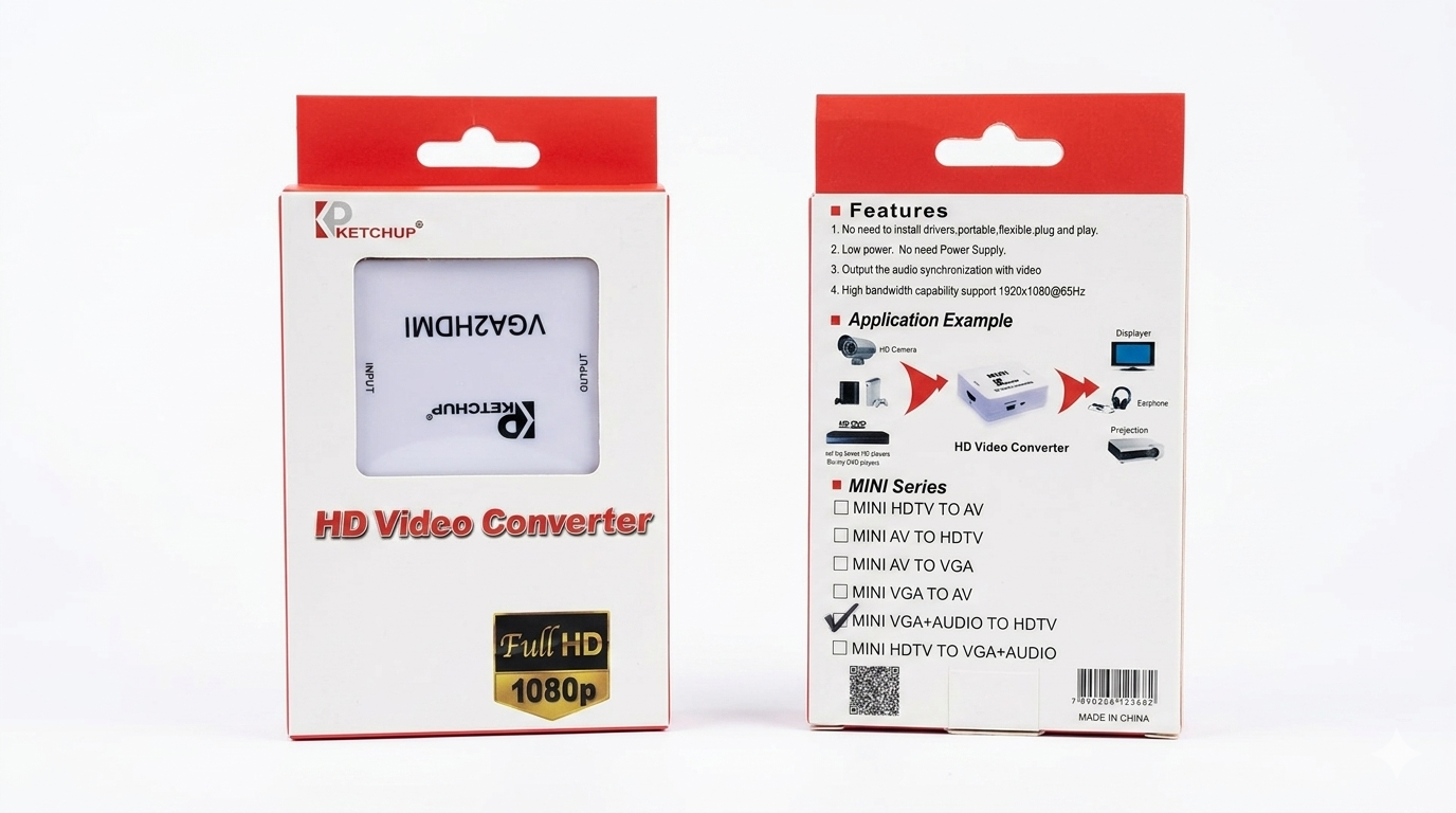 Mini Conversor de Vídeo VGA para HDMI com Áudio Ketchup - Up Scaler 1080p Full HD - Imagem 2