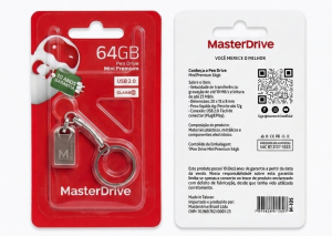 Pen Drive MasterDrive 64GB Mini Premium USB 2.0 com Chaveiro - Armazenamento Compacto e Confiável