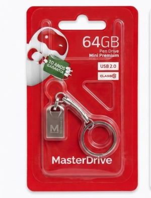 Pen Drive MasterDrive 64GB Mini Premium USB 2.0 com Chaveiro - Armazenamento Compacto e Confiável