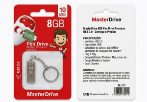 Pen Drive MasterDrive Premium 8GB USB 2.0 - O Armazenamento que Você Precisa com a Qualidade que Você Merece!