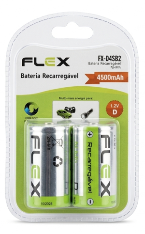 Par de Pilhas Recarregáveis Flex D (Grande) – 4500mAh 1.2V