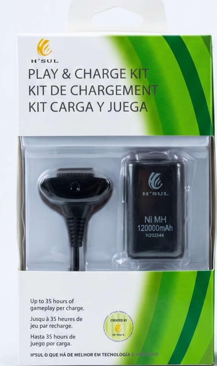 Kit Play & Charge H'SUL para Xbox 360 – Bateria Recarregável + Cabo de 2,7m