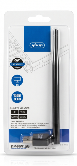 Adaptador Wi-Fi USB Knup KP-AW156 - 150Mbps com Antena de Alto Ganho