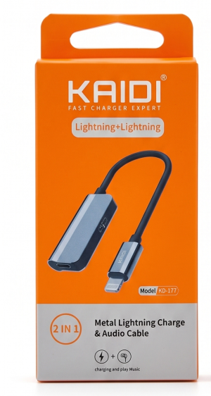 Cabo Adaptador Duplo Lightning 2 em 1 Kaidi KD-177