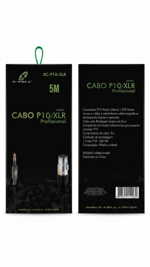 Cabo P10 para XLR Fêmea Mono Profissional X-Cell XC-P10-XLR (5 Metros)