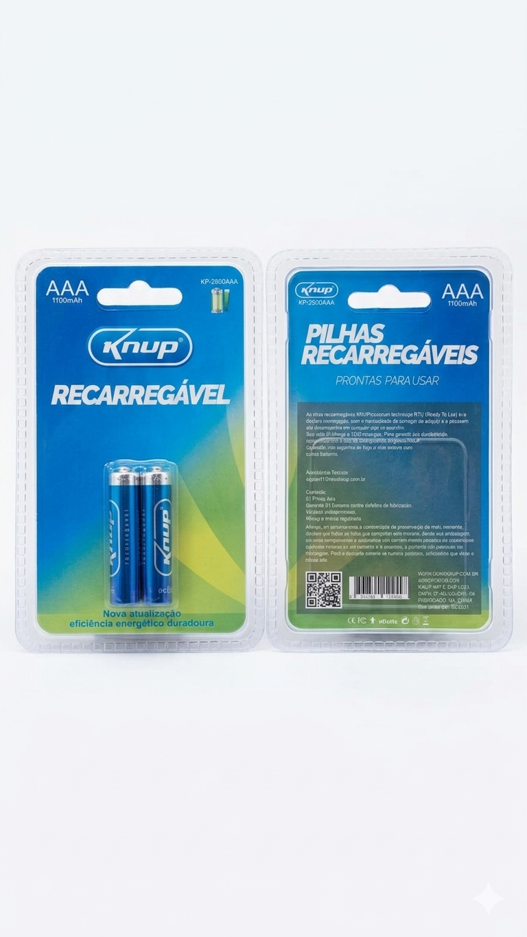 Pilhas Recarregáveis Knup AAA (Palito) – 1100mAh – Pack com 2 Unidades - Imagem 2