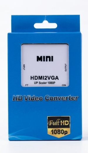 Mini Conversor de Vídeo HDMI para VGA com Áudio - Up Scaler 1080p Full HD