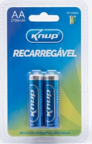 Pilhas Recarregáveis Knup AA (Pequena) – 2700mAh – Pack com 2 Unidades