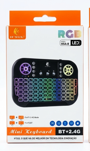 Mini Teclado H'SUL HSA-8 – Bluetooth + Wireless 2.4G com LED RGB
