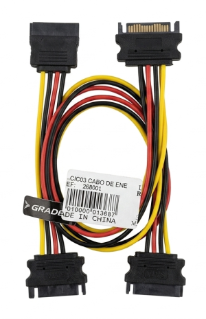 Cabo Divisor Divisor Splitter de Energia SATA - 1 Macho para 2 Fêmeas