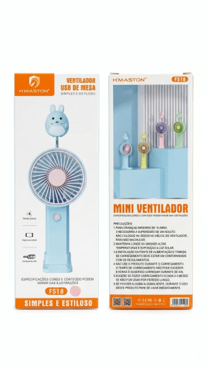 Mini Ventilador USB de Mesa H'Maston FS18 – Design Coelho – Recarregável