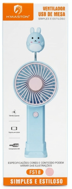 Mini Ventilador USB de Mesa H'Maston FS18 – Design Coelho – Recarregável