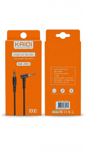 Cabo de Áudio Auxiliar P2 para P2 Kaidi KD-223 (1 Metro)