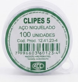 Caixa de Clipes de Aço Niquelado Nº 5 (100 Unidades)